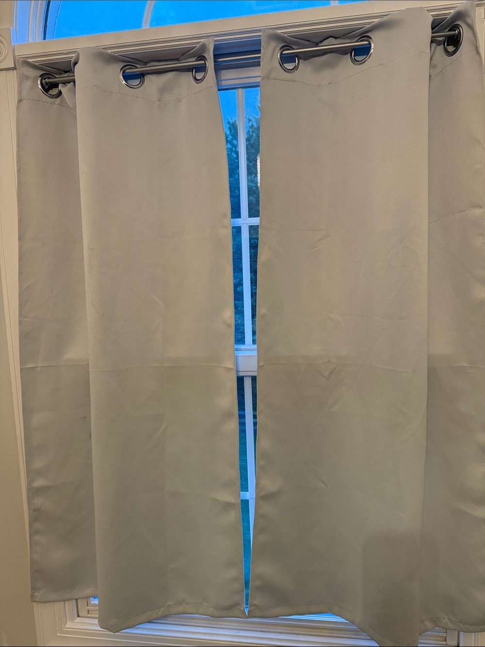 Neutral Gray Grommet Top Window Curtains - Unbranded